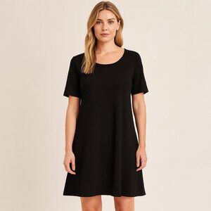 Eileen Fisher Black Organic Cotton Jersey Short Sleeve A-Line Mini Dress XS